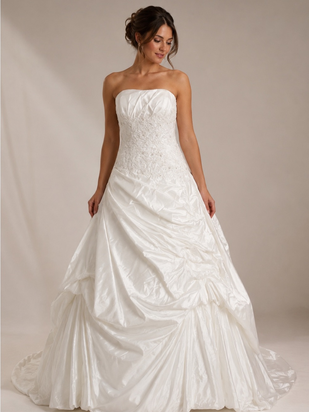 DaVinci Ivory Strapless Embroidered Ball Gown